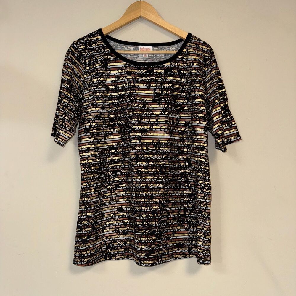 LuLaRoe Gigi Top Women's 2XL Copper Bronze Gold Striped Stretch Shirt Blouse